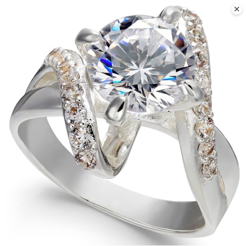 Charter Club Crystal Stone Bypass Ring in Fine Silver Plate- SIZE 7 New In Box